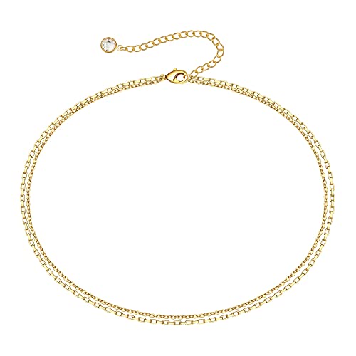 TINGN Boho Zierliche Doppelketten Halsketten für Frauen Damen, 14 Karat Vergoldete Handgefertigtes Einfache Schichtketten mit Mehrlagigem Kragen Stil Gold Kette für Damen Mädchen Schmuck Geschenke von TINGN