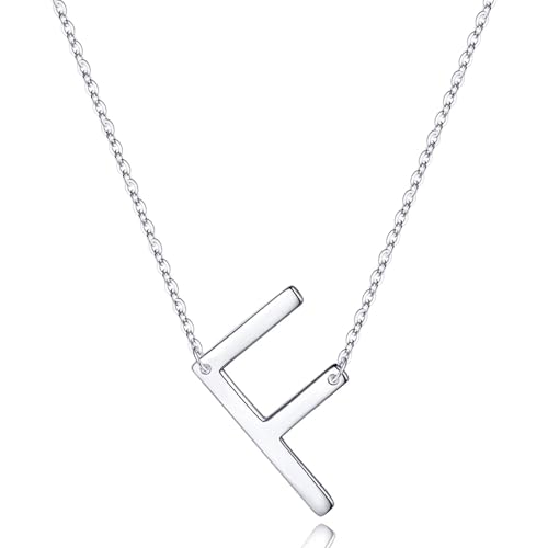 TINGN Halskette Damen Silber 925, Personalisierte Seitwärts Initial Halsketten für Frauen Große Buchstaben F Anhänger Halskette Mode Schmuck Geburtstag Muttertag Valentinstag Hochzeitstag Geschenk von TINGN