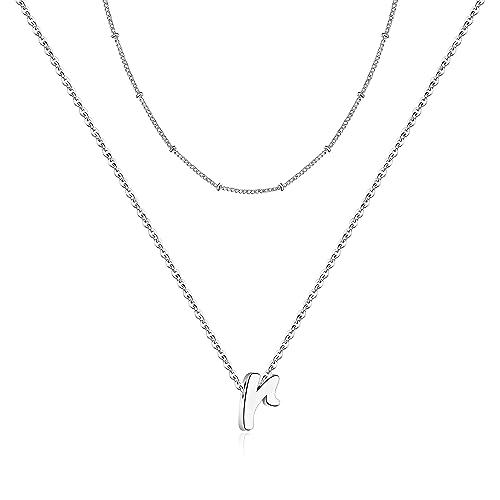 TINGN Halskette Damen Silber 925 Doppelkette Damen, 14K Weißgold Vergoldet Layering Halskette Initialen R Kette Silberkette Damen Buchstaben Kette für Mädchen Geburtstag Geschenke für Mädchen Frauen von TINGN