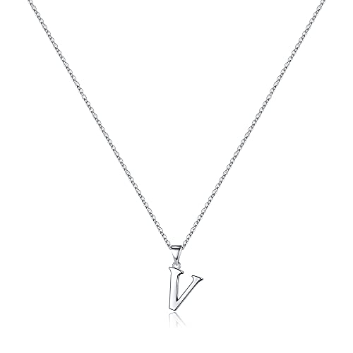 TINGN Halskette Damen Silber 925 Kette mit Buchstaben, Zierliche Hypoallergene Initialen Halskette Damen Buchstaben Kette Initialen Anhänger S925 Sterling Silber Kette für Damen Mädchen Geschenke (V) von TINGN