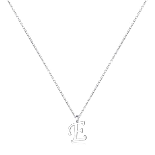 TINGN Halskette Damen Silber 925, Silberkette mit Buchstaben E Kette Silberkette Intialen Kette Damen Mädchen Personalisierte Kette mit Buchstaben Anhänger Modeschmuck für Frauen und Mädchen Geschenke von TINGN