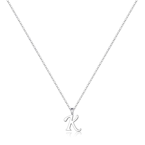 TINGN Halskette Damen Silber 925, Silberkette mit Buchstaben K Kette Silberkette Intialen Kette Damen Mädchen Personalisierte Kette mit Buchstaben Anhänger Modeschmuck für Frauen und Mädchen Geschenke von TINGN