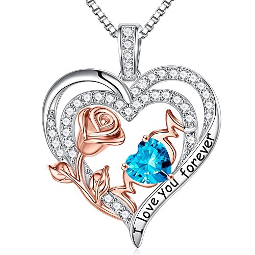 TINGN Halskette Geschenke für Frauen Mutter, November Geburtsstein Halskette Blauer Topas Halskette Rose Herz Halskette Schmuck Geburtstagsgeschenke für Mutter Stiefmutter Schwiegermutter Geschenke von TINGN