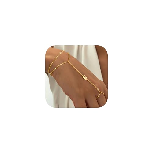 TINGN Handkette Armband Damen Gold, 14K Vergoldet Ring Armband mit Buchstaben E Personalisiertes Armkette Damen Goldenes Buchstaben Handkette für Frauen Boho Schmuck Geschenke für Frauen Mädchen von TINGN