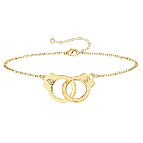 TINGN Handschellen Armband Damen - Gold Armbänder mit Buchstaben A Initial S Armband Teenager Mädchen Schmuck Damen Personalisierte Geschenke, Teenager Mädchen Geschenk von TINGN