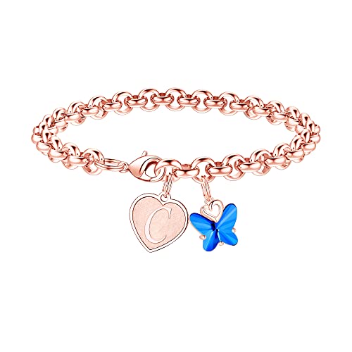 TINGN Herz Buchstaben Armbänder für Mädchen, Schmetterling Armband Charm Armband für Teenager Mädchen Armband mit Buchstaben Zierlich Herz Anhänger C Armband Buchstaben Schmuck Mädchen Geschenke von TINGN