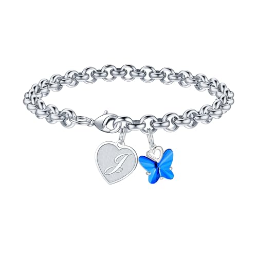 TINGN Herz Buchstaben Charm Armband Mädchen, Charm Armband mit Buchstaben Schmetterling Armbänder für Teenager Mädchen Geschenke Zierlich Herz Anhänger J Schmetterling Armband für Mädchen Schmuck von TINGN