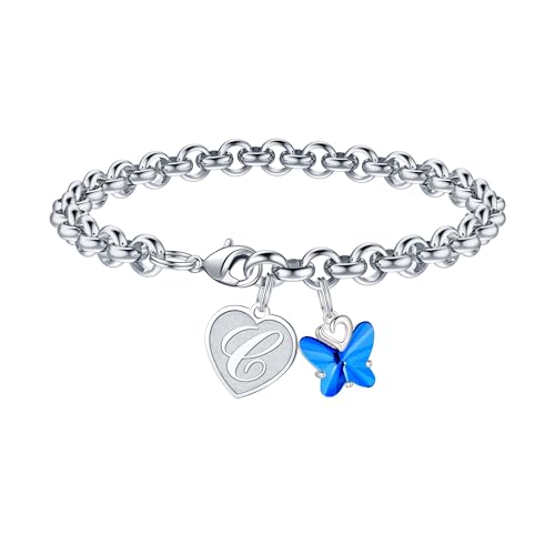 TINGN Herz Buchstaben Charm Armband Mädchen, Schmetterling Armband Mädchen Charm Armband mit Buchstaben Schmetterling Armbänder für Teenager Mädchen Geschenke Herz Anhänger C Armbänder für Mädchen von TINGN