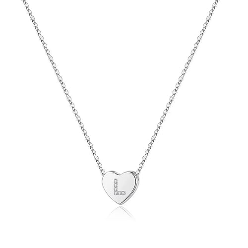 TINGN Kette mit Buchstaben Silber für Damen, 14K Silber Gefüllte Herz Initial Halsketten für Frauen Tiny Alphabet Ketten für Mädchen Herz Kette mit Buchstaben für Damen Mädchen Schmuck Geschenke (L) von TINGN