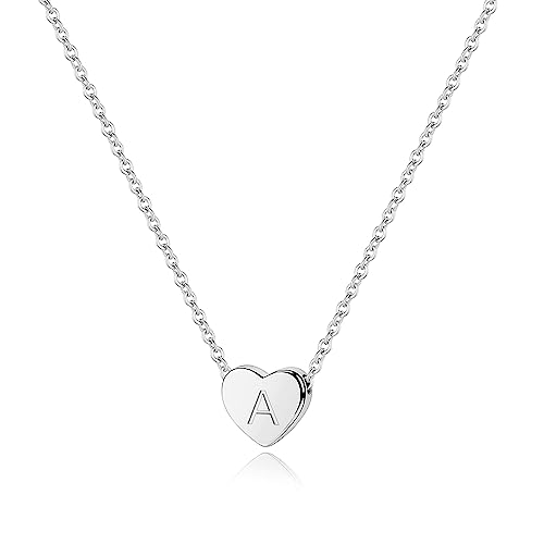 TINGN Silber Kette mit Buchstaben Kette Damen, Kette Silber 925 Kette Herz A Buchstaben Kette Mädchen Halskette Damen Silber 925 Kette mit Buchstaben Kette Mädchen Geschenke für Mädchen Schmuck von TINGN