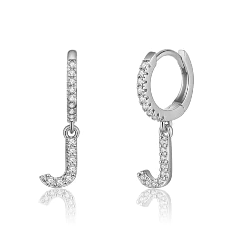 TINGN Initial Ohrringe für Mädchen, 925 Sterling Silber Post kleine Silber Huggie Hoop Ohrringe J Initial baumeln Ohrringe für Frauen Teenager Mädchen Kleinkind Schmuck Mutter Valentinstag Geschenke von TINGN