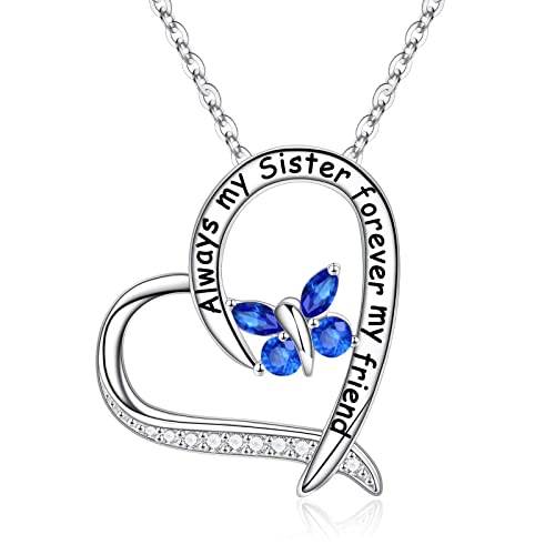 TINGN Kette Damen 925 Sterling Silber kette Herz Anhänger Schwestern Geschenke, 925 Sterling Silber Dezember Geburtsstein Halskette Tansanit Schmuck Damen Schwester Halsketten Geburtstag Geschenke von TINGN