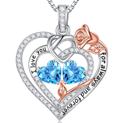 TINGN Kette Damen - März Aquamarin Halskette Damen Silber 925, Schmuck Damen, Silberkette Damen 925 mit Anhänger, Jahrestag Geburtstag Geschenke für Frauen Freundin Sie von TINGN