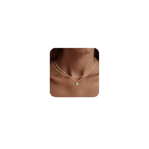 TINGN Kette Gold Damen 14K Vergoldete mit Mär Aquamarin Geburtsstein Anhänger Halskette Gold Layered Geburtsstein Kette Geburtstagsgeschenke für Frauen Mädchen Weihnachten Hochzeitstag Schmuck von TINGN