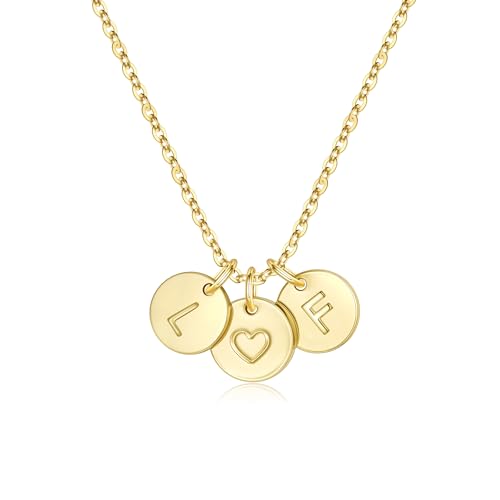 TINGN Goldkette Damen Mädchen, 14K Vergoldet Gold Herz Kette mit Buchstaben F L 2 Buchstaben Kette Damen Geschenke für Frauen Mama Geburtstagsgeschenk für Teenager Mädchen 9 10 11 12 13 14 15 16 Jahre von TINGN