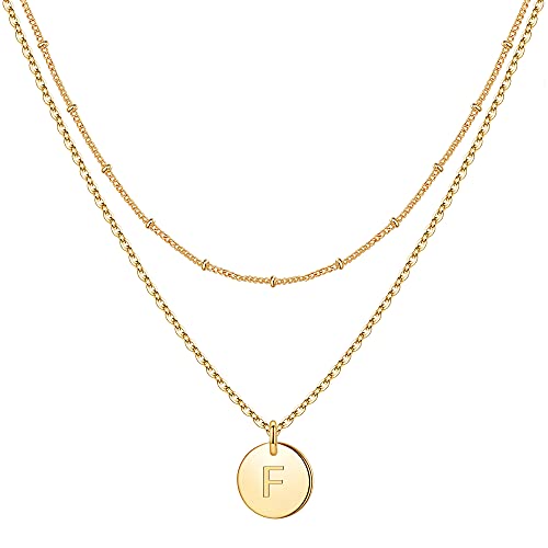 TINGN Kette mit Buchstaben Gold - Personalisierte Kette Goldene Damen mit Namen Goldene Halskette Mädchen Goldkette Damen Halskette Gold Buchstaben F Geburtstagsgeschenk für Mädchen von TINGN