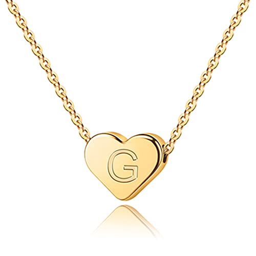 TINGN Kette mit Buchstaben Gold für Damen, 14 Karat Gold Gefüllte Herz Initial Halsketten für Frauen Buchstaben Ketten für Mädchen Herz Kette mit Buchstaben für Damen Mädchen Schmuck Geschenke (G) von TINGN