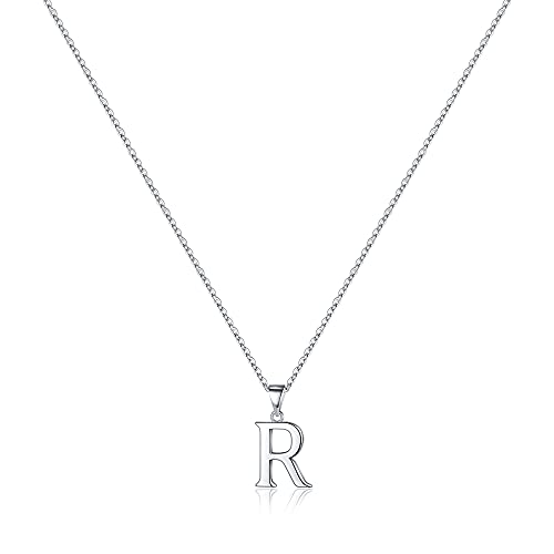 TINGN Kette mit Buchstaben Silber Kette Damen, Hypoallergene Initialen Halskette Buchstabe Ketten Initialen Anhänger S925 Sterling Silber Kette Damen Initialen Halskette Schmuck Geschenke (R) von TINGN