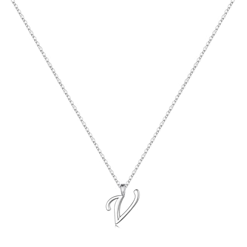 TINGN Silber Kette mit Buchstaben Kette Damen Mädchen, Buchstaben V Kette Silber 925 Kette mit Buchstaben Halskette Damen Silber Schmuck Damen Initiale Kette Mädchen Geschenke für Frauen Mädchen von TINGN