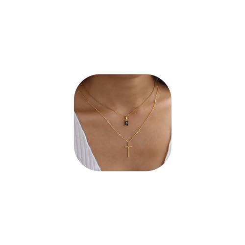 TINGN Kreuz Kette Damen Gold, 14K Gold Vergoldete Layered Kreuz Kette Personalisierte Halskette mit Kreuz Anhänger Modeschmuck Damen Gold Kreuz Halskette für Frauen Halskette Damen Goldschmuck Damen von TINGN