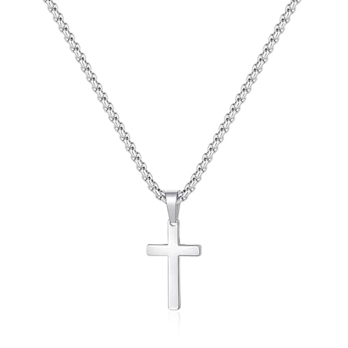 TINGN Kreuz Kette Herren, Kette mit Kreuz Anhänger Silber 925 Kreuz Kette Dezenter Modeschmuck Kinder Sohn Mann Mama Nichte Schwester Halskette Weihnachten Geburtstag Geschenk von TINGN