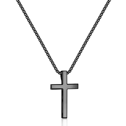 TINGN Kreuz Kette Herren, Schwarz Kette mit Kreuz Anhänger Silber 925 Kreuz Kette Dezenter Modeschmuck Kinder Sohn Schwester Halskette Weihnachten Geburtstag Geschenk von TINGN