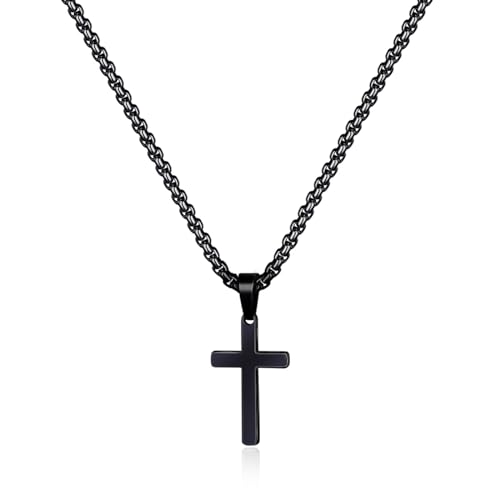 TINGN Kreuz Kette Herren, Schwarz Kette mit Kreuz Anhänger Silber 925 Kreuz Kette Dezenter Modeschmuck Kinder Sohn Schwester Halskette Weihnachten Geburtstag Geschenk von TINGN