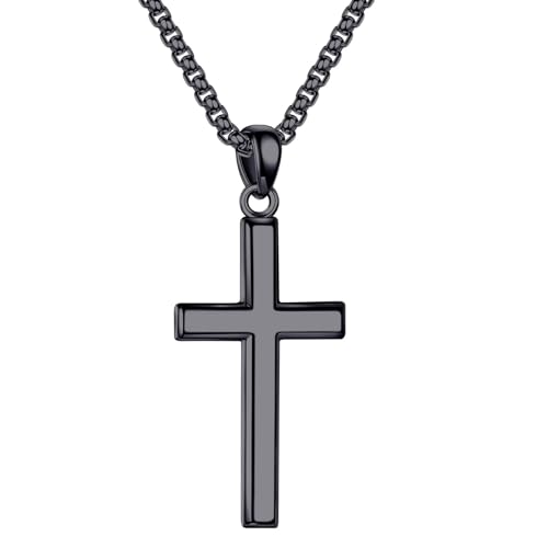 TINGN Kreuz Kette Herren Schwarz, Silber 925 Kette mit Kreuz Anhänger Halskette Herren Kreuz Tauf Geschenke Jungen Mann Sohn Schwester Schmuck Geschenk von TINGN