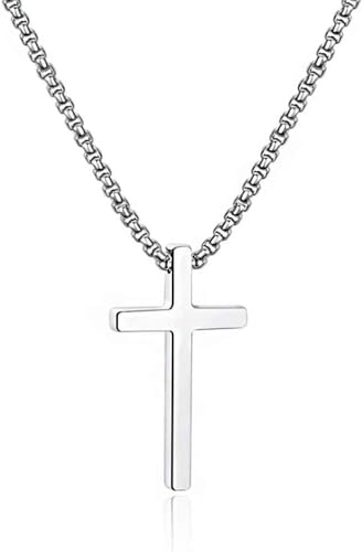 TINGN Kreuz Kette für Herren Silber Farben Edelstahl Schlichte Kreuz Anhänger Halskette für Herren einfache Schmuck Schatulle Kette 16"-24" TINGN Kreuz Kette für Herren Silber Farben Edelstahl Schlichte Kreuz Anhänger Halskette für Herren einfache Schmuck Schatulle Kette 16"-24" von TINGN