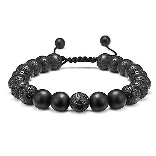 TINGN Lavastein Armband, 8mm Schwarz Matt Achatstein Perle für Männer und Damen, Stressabbau Yoga Verstellbares Herren Armband TINGN Lavastein Armband, 8mm Schwarz Matt Achatstein Perle für Männer und Damen, Stressabbau Yoga Verstellbares Herren Armband von TINGN