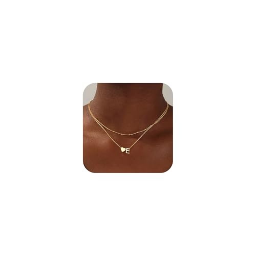 TINGN Gold Kette mit Buchstaben - Mehrreihige Herz Halskette Damen Gold Kette mit Buchstaben E Kette Personalisiert Kette Geburtstagsgeschenk Weihnachten Einschulung Geschenke für Sie Frauen Mädchen von TINGN