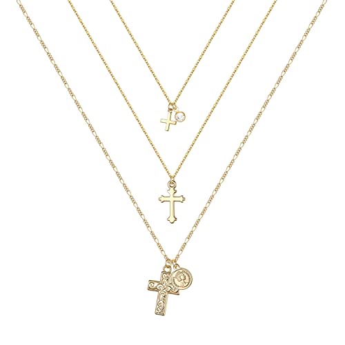 TINGN Mehrlagige Kreuz Kette Damen Mädchen, Gold Kette Set Schlichte Halskette mit kreuzanhänger Dünne Choker Ketten Schmuck Weihnachten Kommunion Taufe Karneval für Frauen Mädchen Freundin von TINGN