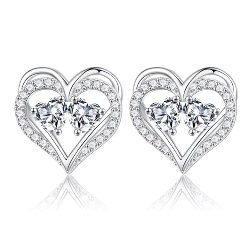 TINGN Muttertag Geschenk - Ohrringe für Damen Silber 925 Stecker Geburtsstein Ohrstecker Schmuck Valentinstag Muttertag Weihnachten Jahrestag Geburtstags Geschenk für Frauen Sie Freundin Ehefrau von TINGN