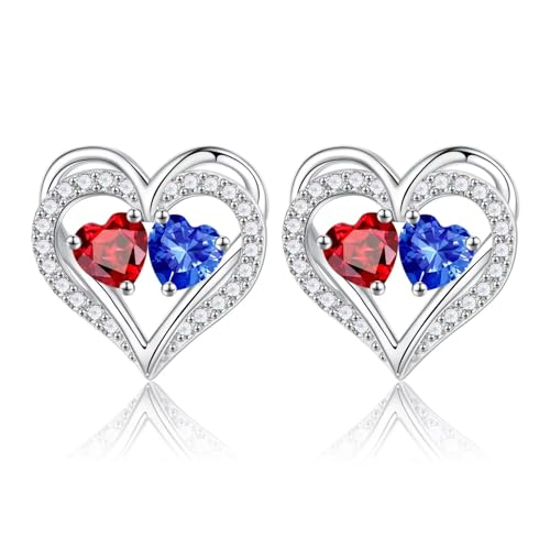 TINGN Muttertag Geschenk - Ohrringe für Damen Silber 925 Stecker Geburtsstein Ohrstecker Schmuck Valentinstag Muttertag Weihnachten Jahrestag Geburtstags Geschenk für Frauen Sie Freundin Ehefrau von TINGN