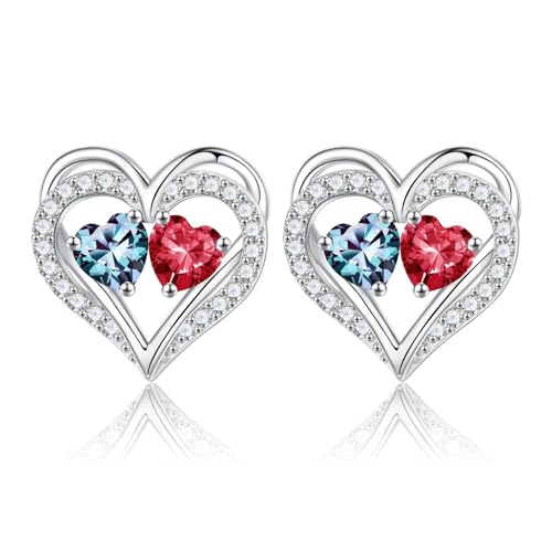 TINGN Muttertag Geschenk - Ohrringe für Damen Silber 925 Stecker Geburtsstein Ohrstecker Schmuck Valentinstag Muttertag Weihnachten Jahrestag Geburtstags Geschenk für Frauen Sie Freundin Ehefrau von TINGN