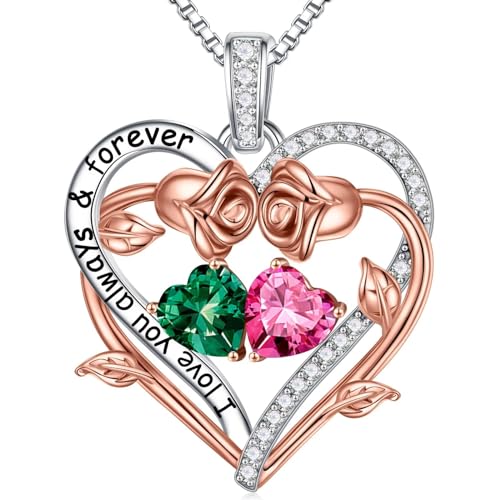 TINGN Muttertag Geschenk für Mama - Muttertagsgeschenk Kette, Muttertagsgeschenk Schmuck, Mutter Geschenke, Mai Smaragd Oktober Rosa Turmalin Geburtsstein Halskette Kette Damen Silber 925 von TINGN