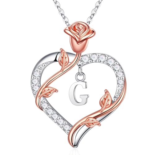 TINGN Muttertags Geschenke für Frauen Sie - Halskette Damen Silber 925 Rose Kette Herz Anhänger Kette mit Buchstaben G Schmuck Valentinstag Weihnachten Jahrestag Geschenke für Sie Mutter Oma Ehefrau von TINGN