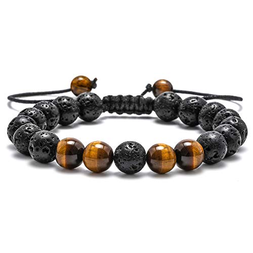 TINGN Chakra Armband Natur 8mm Edelstein Halbedelstein Runde Perle Schwarzes Lavagestein Tigerauge Perlen für Männer Damen Stressabbau Yoga Energiestein TINGN Chakra Armband Natur 8mm Edelstein Halbedelstein Runde Perle Schwarzes Lavagestein Tigerauge Perlen für Männer Damen Stressabbau Yoga Energiestein von TINGN