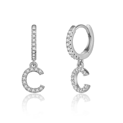 TINGN Ohrringe für Mädchen, 925 Sterling Silber Post Kleine Silber Huggie Hoop Ohrringe C Initial Dangle Hypoallergene Ohrringe für Mädchen Frauen Kleinkind Kinder Schmuck Teenager Mädchen Geschenke von TINGN