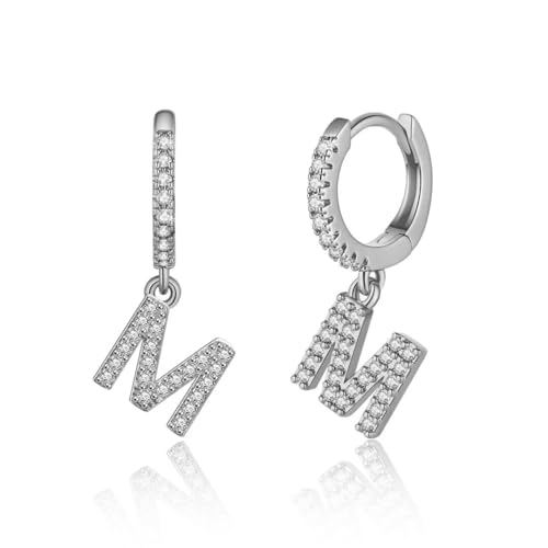 TINGN Ohrringe für Mädchen, 925 Sterling Silber Post Silber Huggie Hoop Ohrringe Buchstabe M Dangle Hypoallergene Ohrringe für Mädchen Frauen Kleinkind Kinder Schmuck Teenager Mädchen Geschenke von TINGN