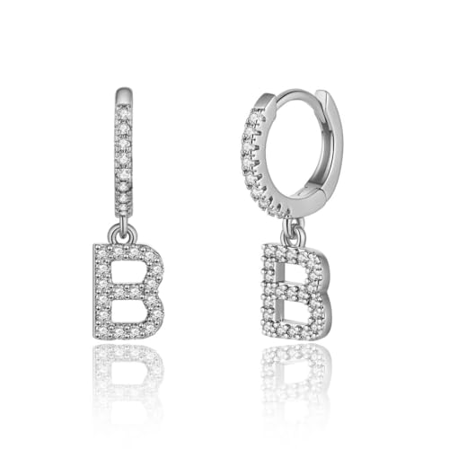 TINGN Ohrringe für Mädchen, 925 Sterling Silber Post kleine Silber Huggie Hoop Ohrringe B Initial baumeln Ohrringe für Frauen Teenager Mädchen Kleinkind Kinder Schmuck Mutter Geschenke von TINGN