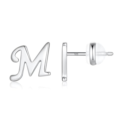 TINGN Ohrstecker Ohrringe Silber 925 Mädchen Damen, Anfangsbuchstaben M Medizinische Ohrstecker Silber Schmuck Frauen Mädchen Geburtstag Muttertag Weihnachten Personalisierte Jugendweihe Geschenke von TINGN
