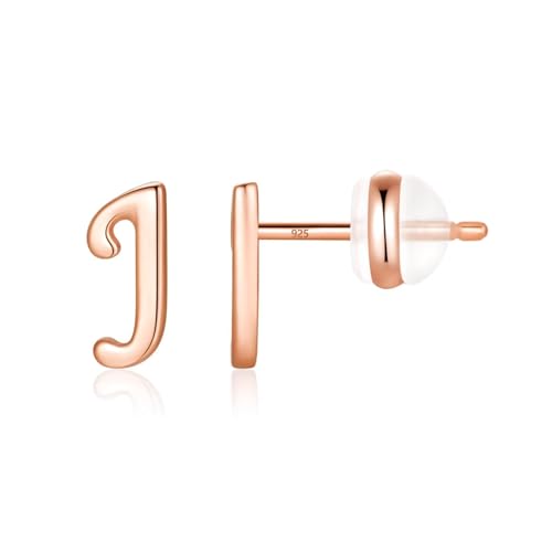 TINGN Ohrstecker Ohrringe Silber 925 Mädchen Damen, Initial J Kleine Ohrstecker Rosegold Ohrschmuck für Tochter Kind Geburtstagsgeschenk für Enkelin Nichte Kinder von TINGN