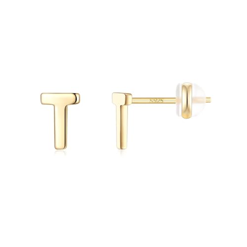 TINGN Ohrstecker Ohrringe Silber 925 Mädchen Damen, Initial T Kleine Ohrstecker Gold Ohrschmuck für Tochter Kind Geburtstagsgeschenk für Enkelin Nichte Kinder von TINGN