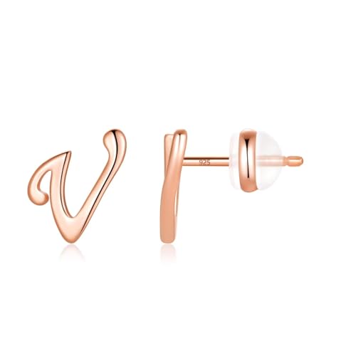 TINGN Ohrstecker Ohrringe Silber 925 Mädchen Damen, Medizinische Ohrstecker Rosegold Buchstaben V Modeschmuck für Enkelin Nichte Tochter Schwester Kleine Geschenke für Frauen Herren von TINGN