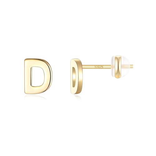 TINGN Ohrstecker Ohrringe Silber 925 Mädchen Kinder, D Buchstaben Medizinische Ohrstecker Gold Ohrschmuck für Kleine Mädchen Tochter Kinder Muttertag Geburtstag Geschenke für Frauen Herren von TINGN