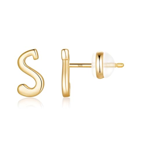 TINGN Ohrstecker Ohrringe Silber 925 Mädchen Kinder, S Buchstaben Medizinische Ohrstecker Gold Ohrschmuck für Kleine Mädchen Tochter Kinder Muttertag Geburtstag Geschenke für Frauen Herren von TINGN