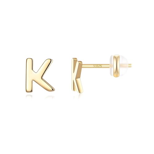 TINGN Ohrstecker Silber 925 Gold Mädchen Damen, K Buchstaben Ohrringe Medizinische Ohrstecker Schmuck Geburtstagsgeschenke Muttertagsgeschenk für Frauen Mädchen Tochter von TINGN