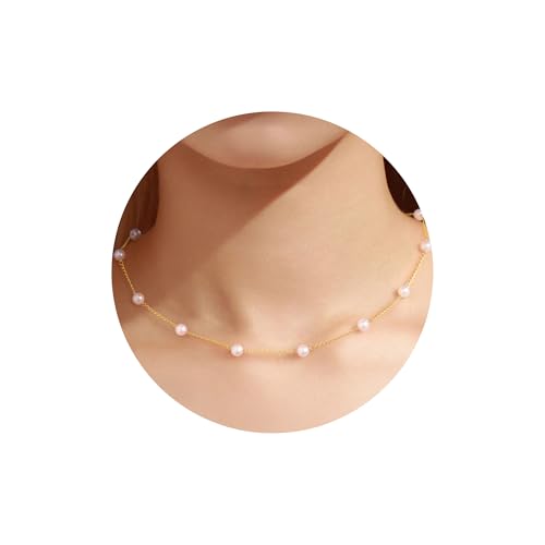 TINGN Perlenkette Damen - Runde Echt Perle Choker Halskette Perlenschmuck Kette mit Perle Braut Perlen Anhänger Perlenanhänger Schmuck Weiß Süßwasserperlen Choker Halskette für Frauen und Mädchen von TINGN