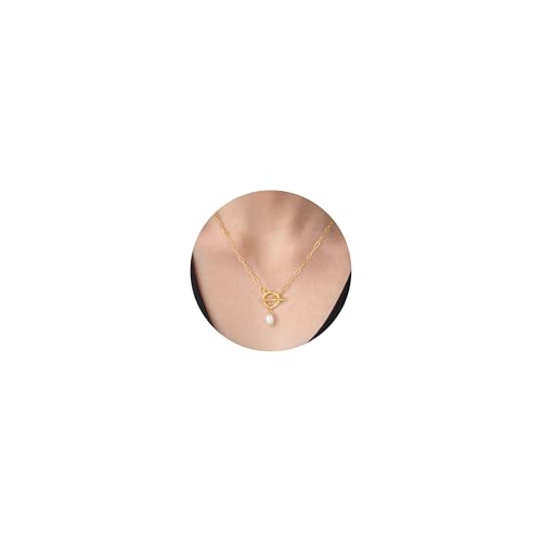 TINGN Kette Damen - 14K Gold Vergoldet Halskette Pearl Halskette Paper Clip Kette Süßwasserperlen Ketten Choker Halsketten OT Schnalle Ketten Perlenkette Damen Schmuck für Frauen und Mädchen von TINGN